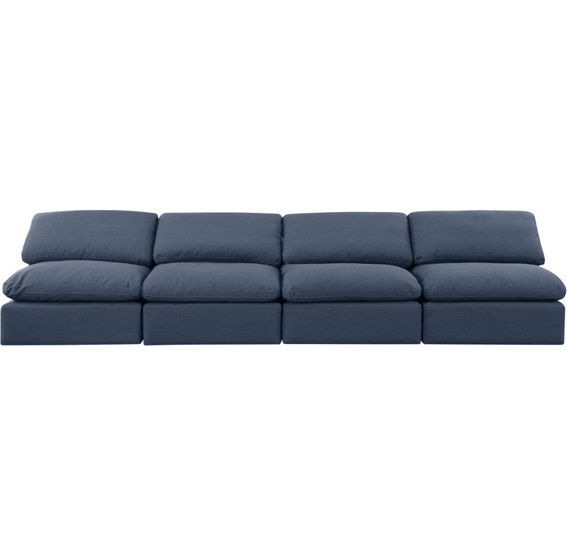 Canapé rembourré 140 po Itala, Tissu texturé en lin bleu marine