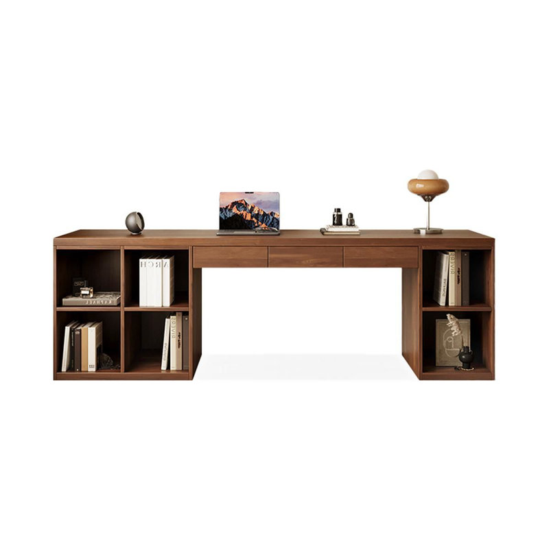 86.61" Nut-brown Rectangular Solid Wood with 3 drawers desk, Left Hand Return