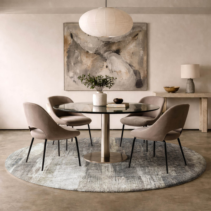 Tapis à poil long de qualité supérieure lavable à la machine ADS567, Taupe, 8' Round