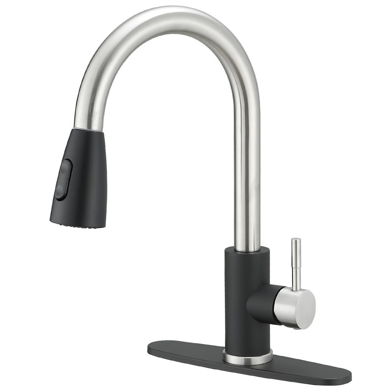 VIBRANTBATH Pull Out Kitchen Faucet, Black/Nickel