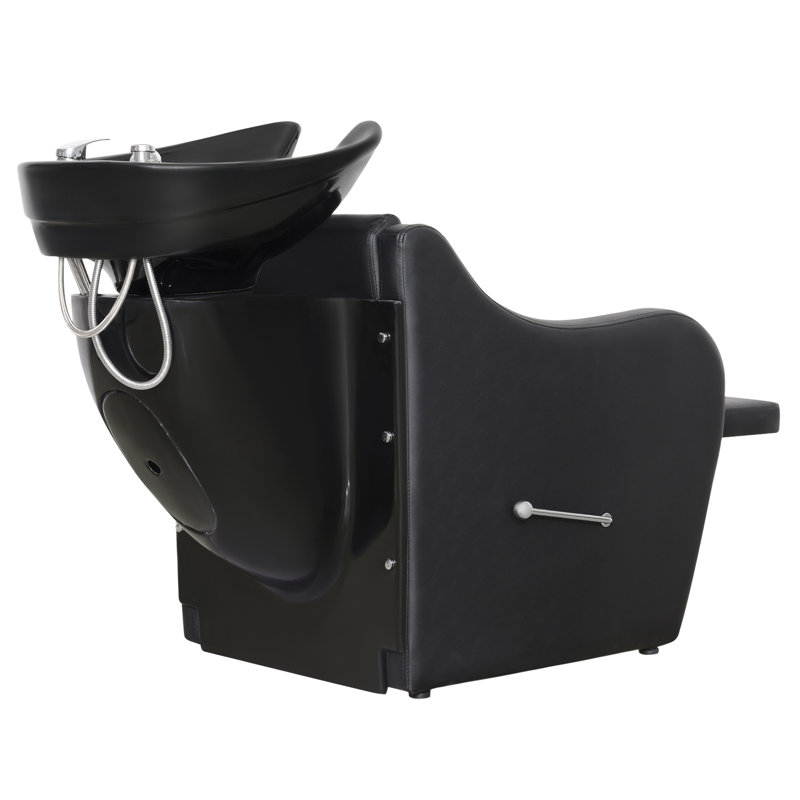 Backwash Ceramic Shampoo Bowl Sink Chair Station Spa Salon Beauty Bowl, Black Faux Leather