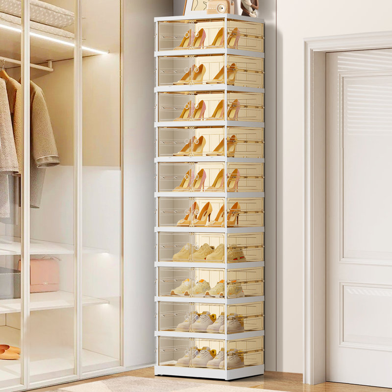 Armoire de rangement pour chaussures empilable en plastique 20 paires pour un vestibule facile à assembler, Brun