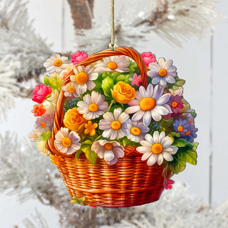 Ornements en forme de panier de marguerites en bois par Debrekht