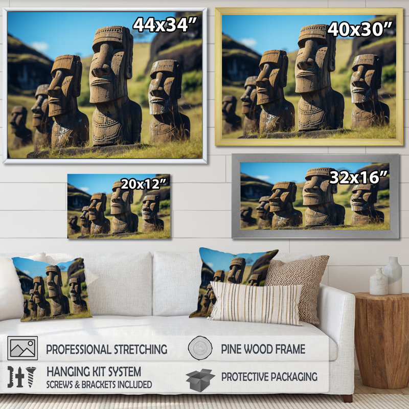 Art moderne brun, Moai Marvel, art asiatique II, Cadre d'angle fermé noir, H 24 po x l 32 po x P 1 po