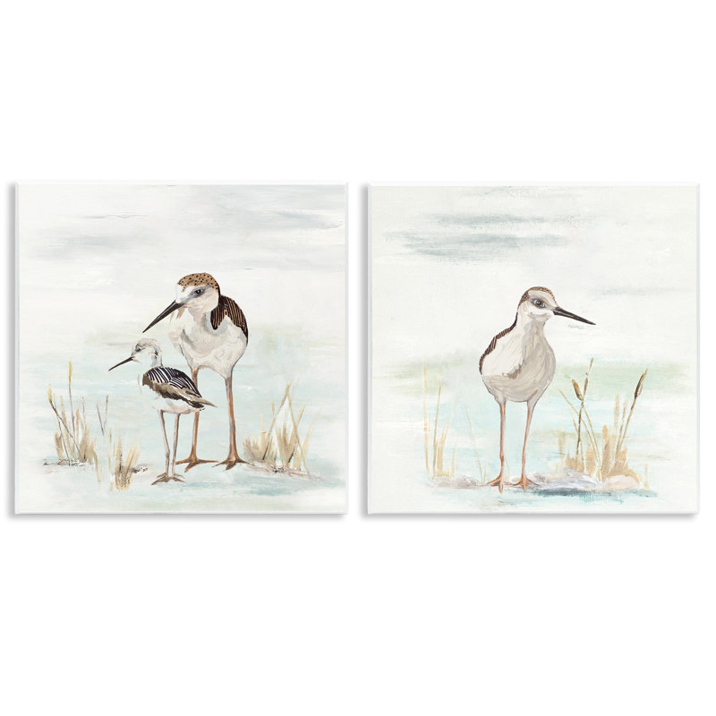 «Sandpipers parmi les herbes de plage», ensemble de 2 plaques murales par Patricia Pinto