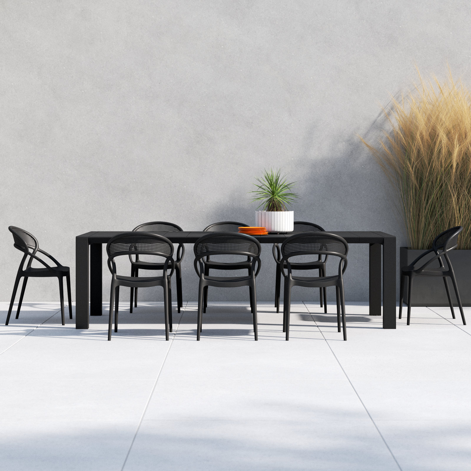 Farrah 118" Patio Dining Set, Black