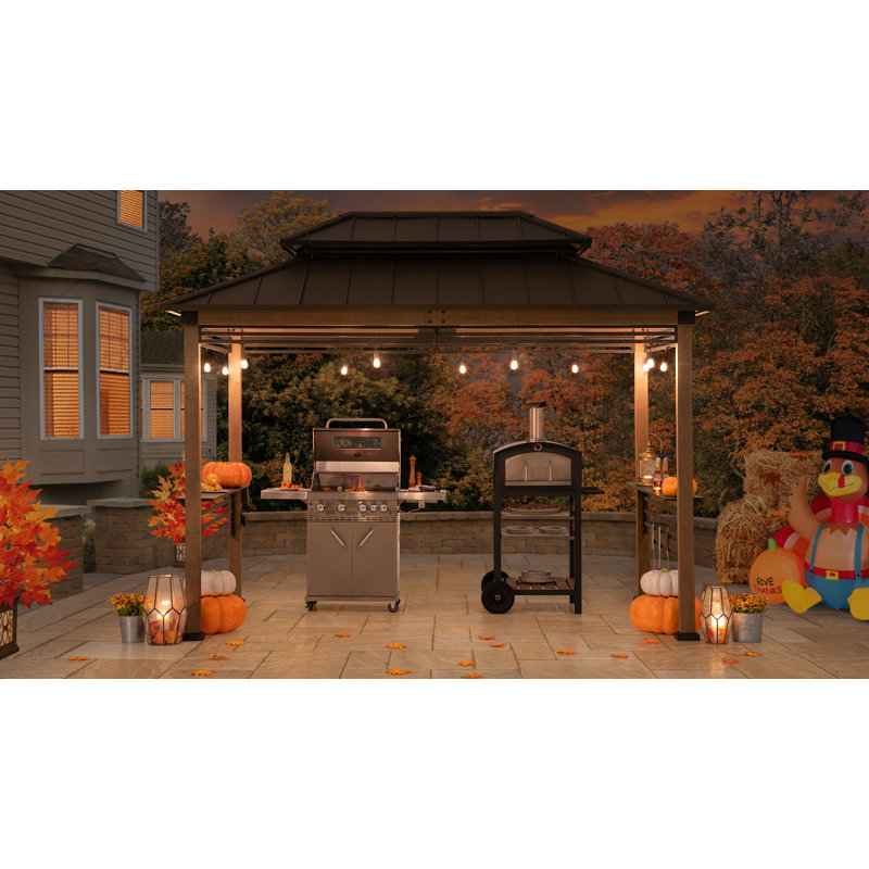 Sunjoy 8ft x 12ft Cedar and Steel Grill Gazebo with Power Port