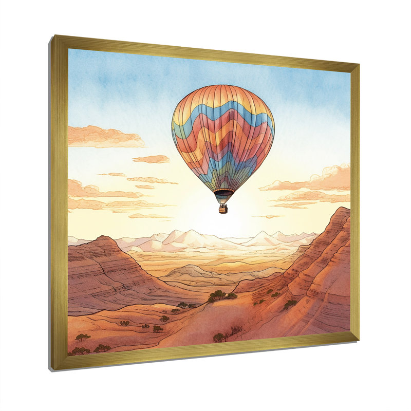 «Floating Dessert Dreamscape Hot Air Balloon II», reproduction sur toile, Cadre doré simple, H 36 po x l 36 po x P 1,5 po