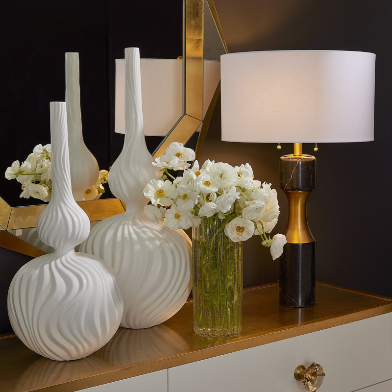 Pleated Glass Vase-Golden Flake