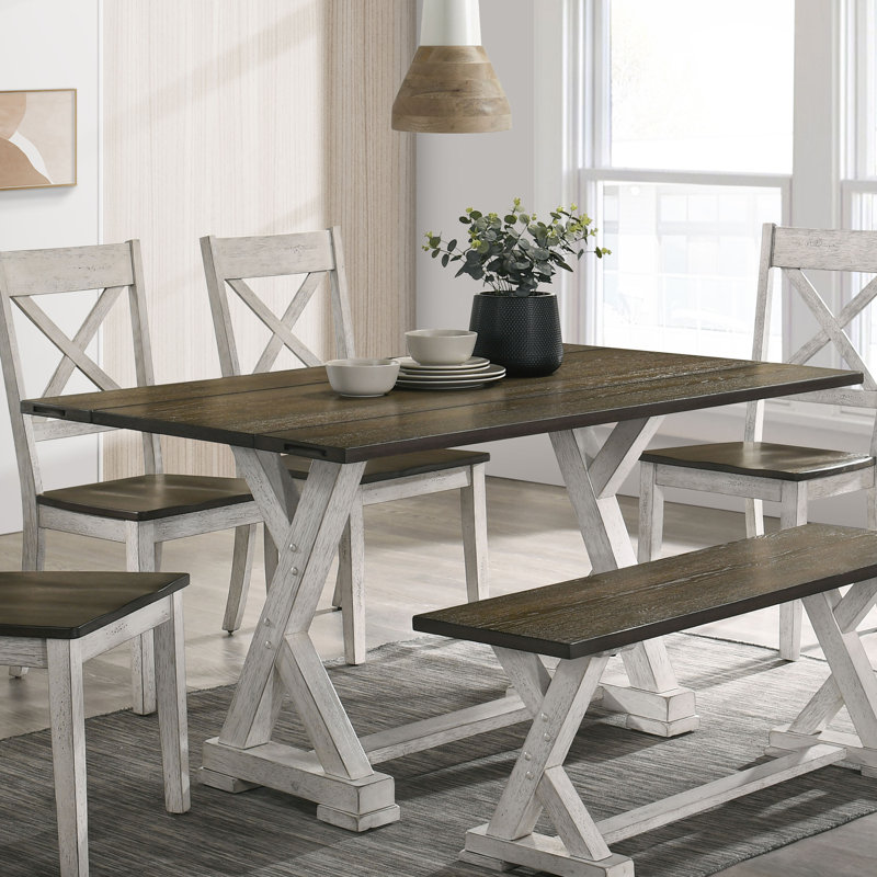 Devante Foldable Leaf Trestle Dining Table, Chestnut, Antique White
