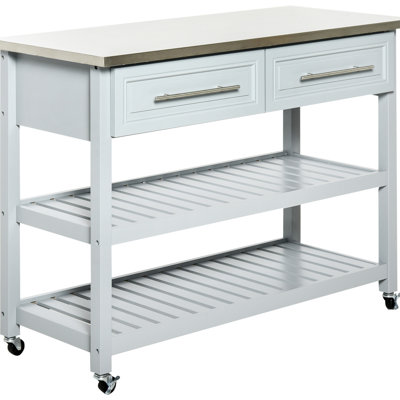 Utility Trolley With Stainless Steel Worktop, 2 Open Shelves, Drawers, Gray, For Multi-Purpose Home Spaces Kitchen Top, Rustic And Style
