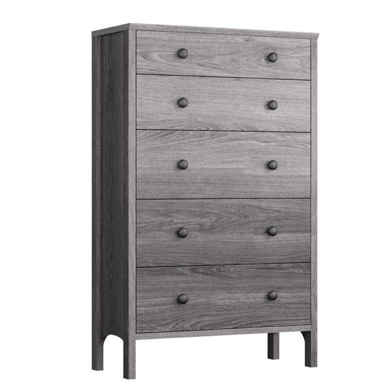 Commode haute 5 tiroirs style Shaker, Grain de bois gris
