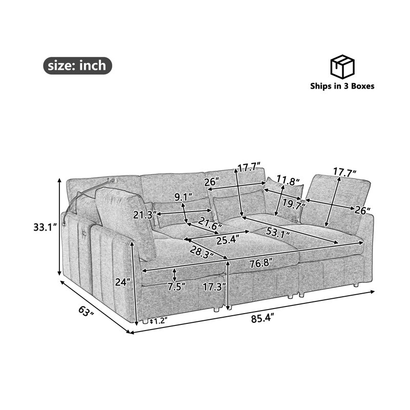 Canapé-lit modulaire en chenille de 85 po de largeur, Chenille verte