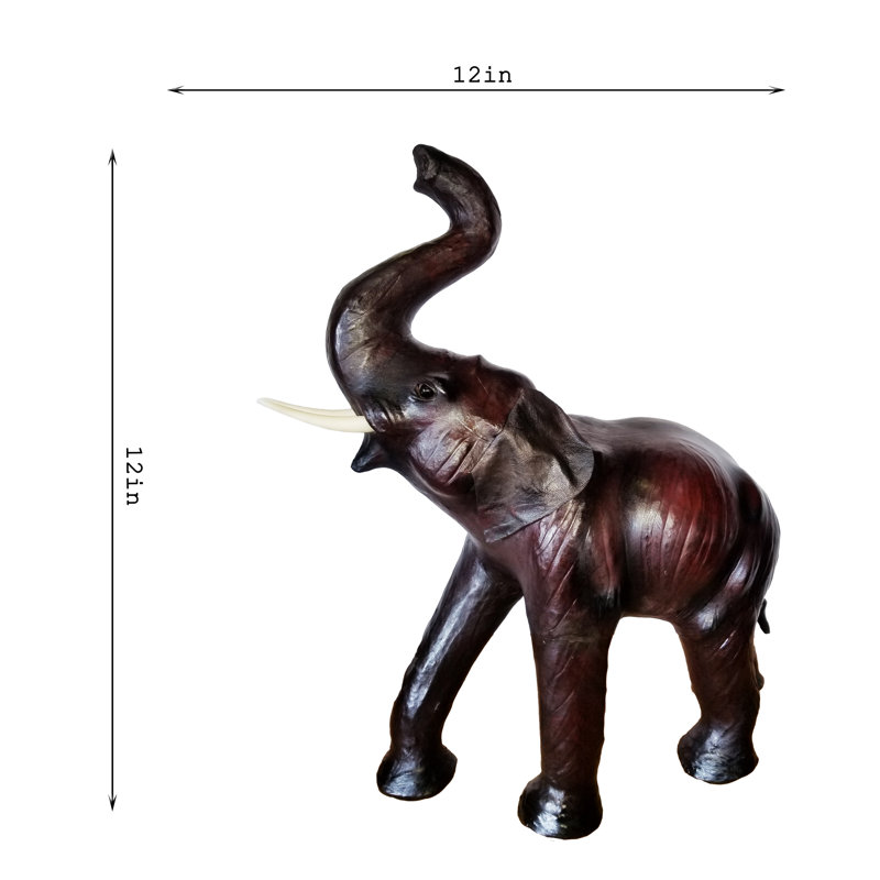 Hillenbrand Leather Elephant, 12" H x 12" W x 4" D, Mahogany, Paper Mache