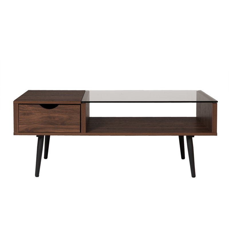 Four Leg Coffee Table with Storage, Dark Walnut