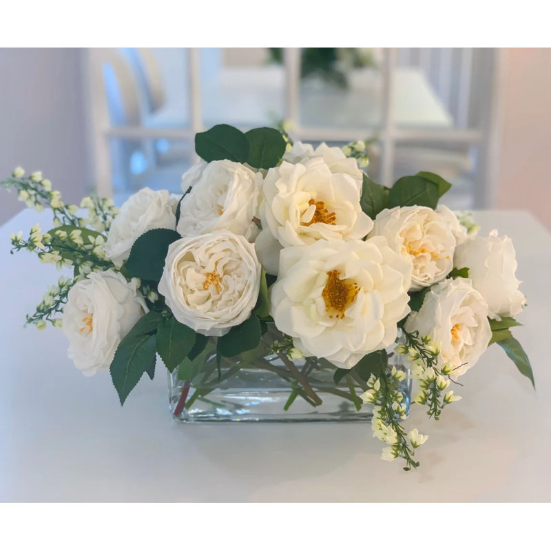 Large Austin Roses Real Touch Faux Flower Arrangement