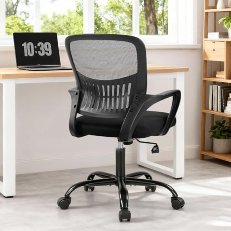 Home Office Managerial Executive Chair, Ergonomic Mesh Adjustable Swivel Mid-Back Computer Desk Chair With Comfortable Lumbar Support, Comfy Arms For Bedroom,Study
