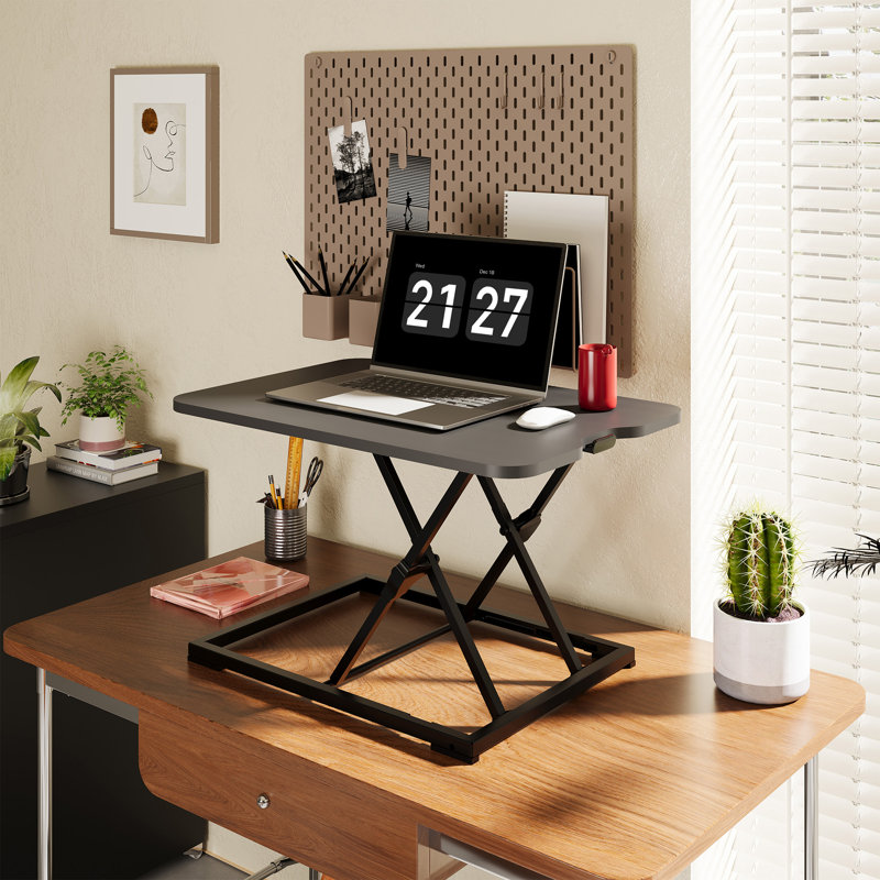 Inbox Zero 27Inch Standing Desk Converter Ultra Low Profile Stand Up Desk Riser Height Adjustable Sit To Stand Laptop Riser Workstation