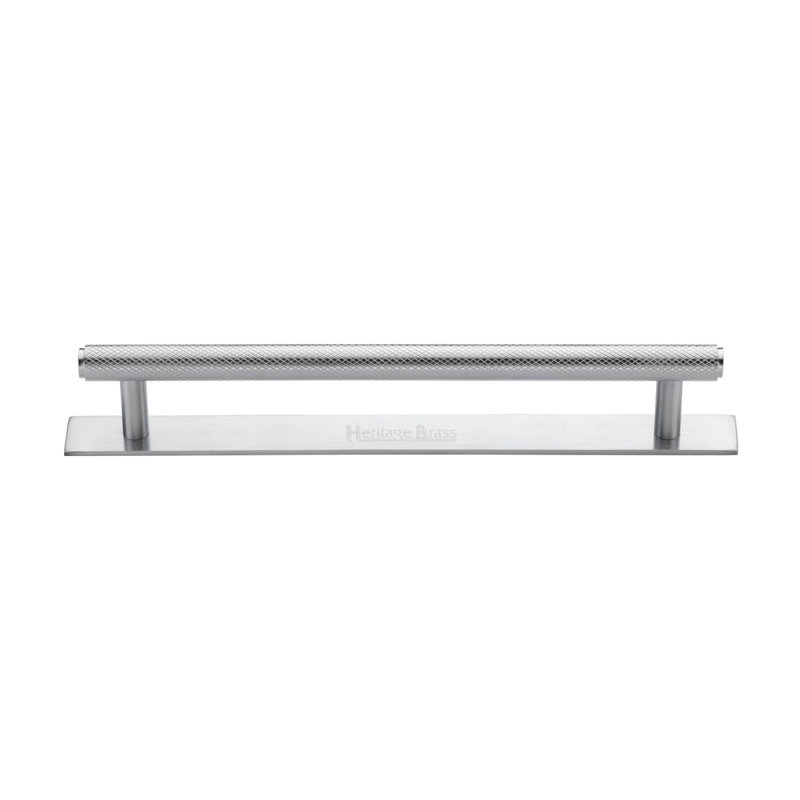 Heritage Brass Heritage Cabinet Pull Knurled Design with Plate, Satin Chrome, 16cm