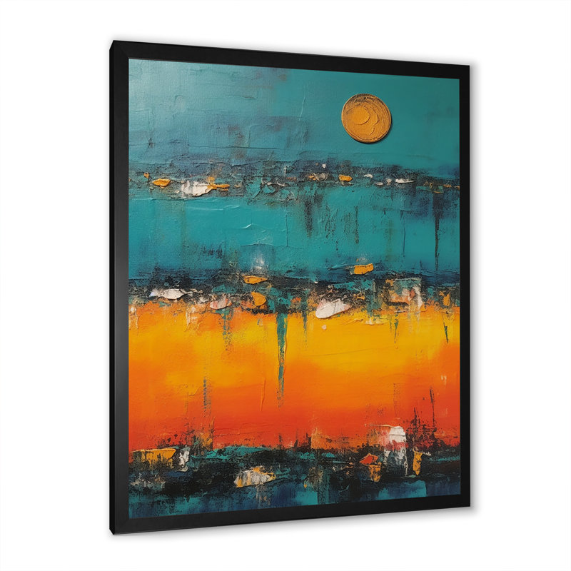 «Abstract Blue Sunset's Embrace» - art mural minimalisme, Cadre simple noir, H 20 po x l 12 po x P 1 po