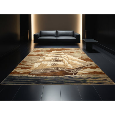 Tapis beige vintage lavable à la machine à voile de style rétro pour bateau à voile Maurice