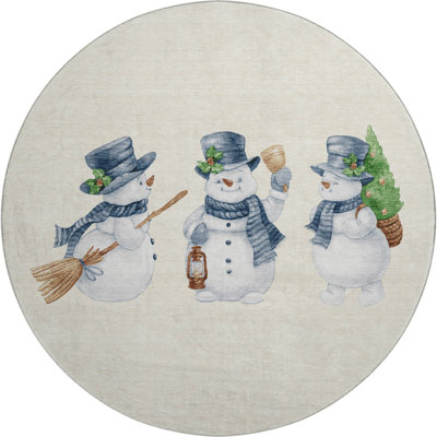 Premium Machine Washable Ingrassellino AMF1826 Happy Snowmen Holiday Rug