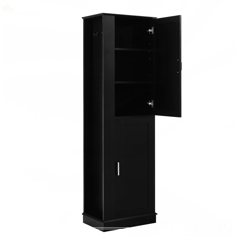 Grande armoire de rangement pour salle de bain avec crochet et tablette réglable, Noir