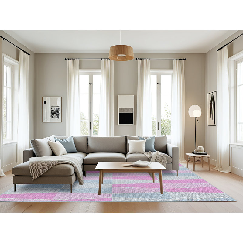 Tapis rose à motif géométrique Kingswood, Rectangle 8 pi x 12 pi