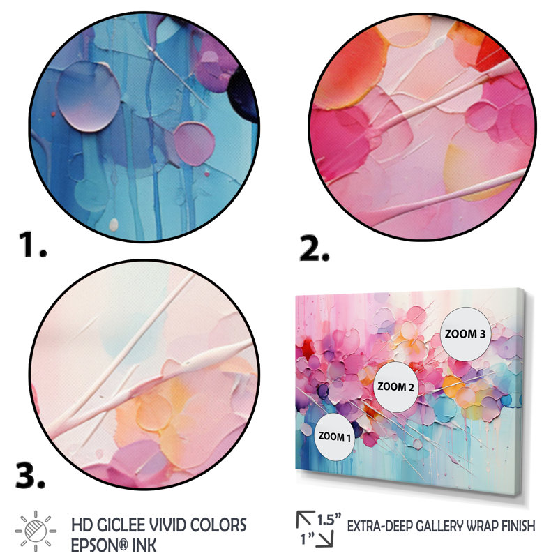 «Gazley» rose, patchwork de pastel bleu sur toile, Toile tendue, H 24 po x l 32 po, Sans cadre