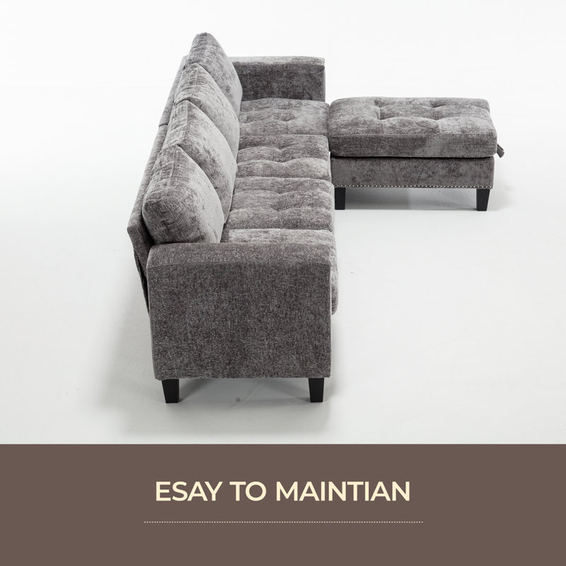 Canapé modulaire 5 places, avec repose-pieds de rangement, canapé modulaire convertible, canapé en L, méridienne réversible, canapé riveté, chenille