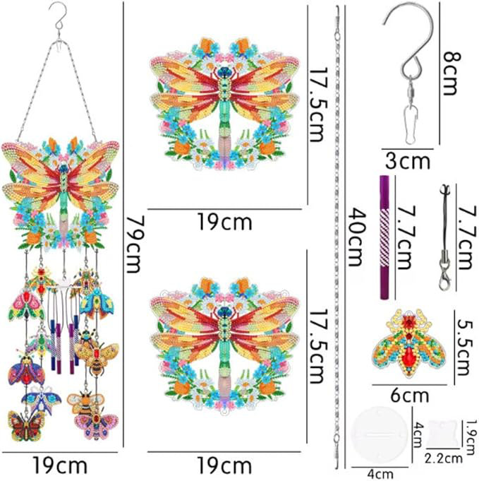 Lorrain 5D DIY Dragonfly Insect Wind Chime Diamond Painting Kit 