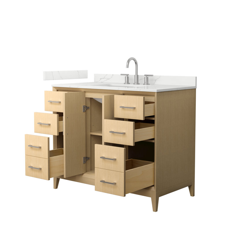 Janna 42" Freestanding Single Bathroom Vanity with Quartz Top, Brushed Nickel, Giotto Quartz, 8" Centers