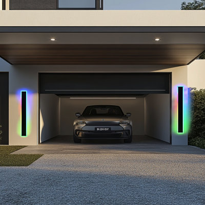 Longues lumières murales d'extérieur RVB, ensemble de 2 lumières murales modernes à DEL à intensité variable RVB / chaude / blanche, longue applique murale imperméable IP65 pour les rassemblements de fêtes à l'extérieur / intérieur