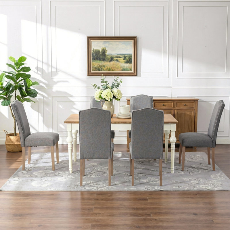 Chaise d'appoint rembourrée en tissu et garniture cloutée en bois, Gris