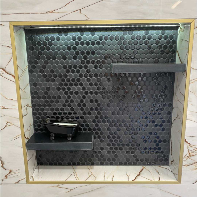 Eterna Penny 12" x 12" Recycled Penny Glass Mosaic Wall & Floor Tile, Black