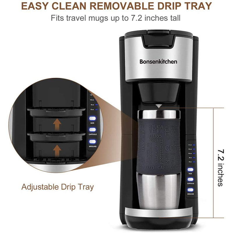 Bonsenkitchen Singles Serve 2 In 1 Compact K-Cup Coffee Maker