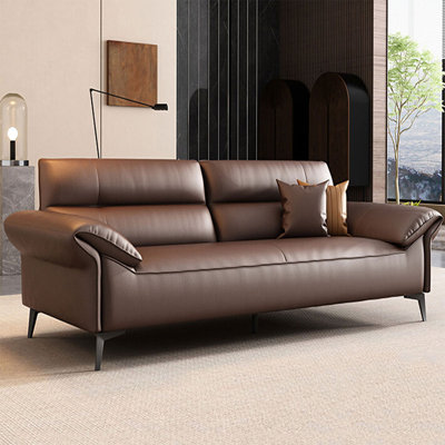 Coffee Genuine Leather Modular Sofa cushion Loveseat
