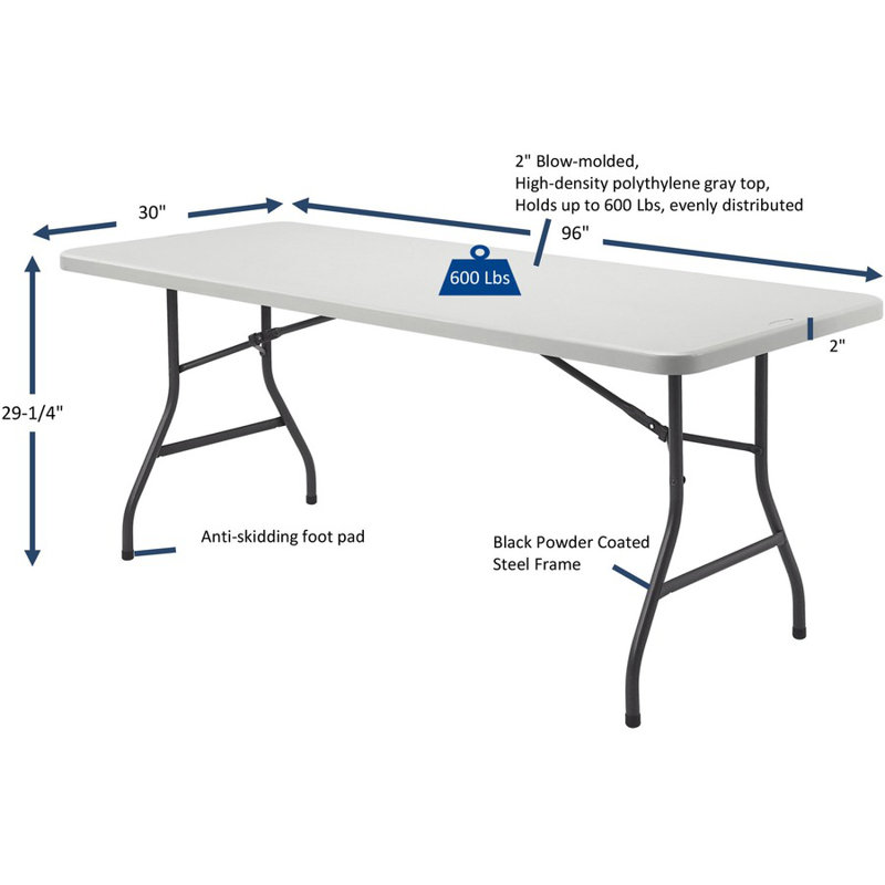 Lorell 96" Light Gray Polyethylene Rectangular Banquet Table