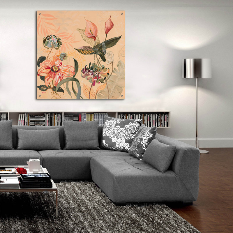 Art mural en verre épique «Les Fleurs 1» par Dusza, 24 po x 24 po, H 24 po x l 24 po