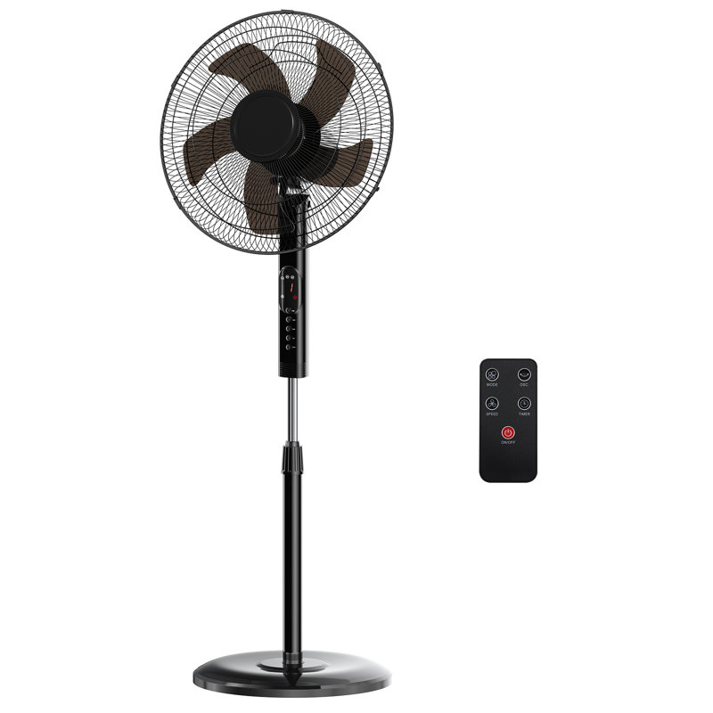 Hauteur réglable du piédestal oscillant de 16 po avec télécommande et ventilateur de minuterie de 15 heures, Black