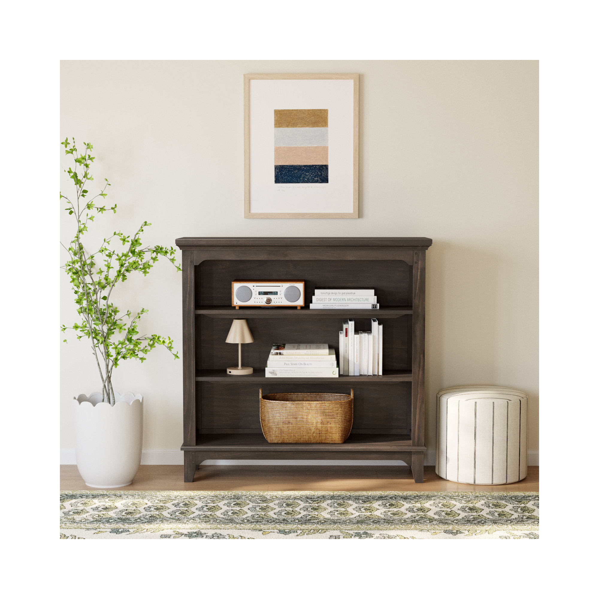 Mabank Wide Bookcase, River Rock Brown