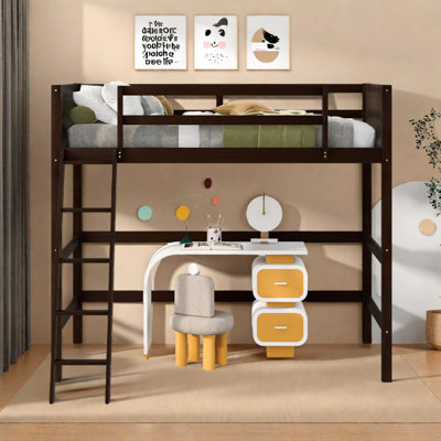 Solid Wood Twin Size Loft Bed with Ladder