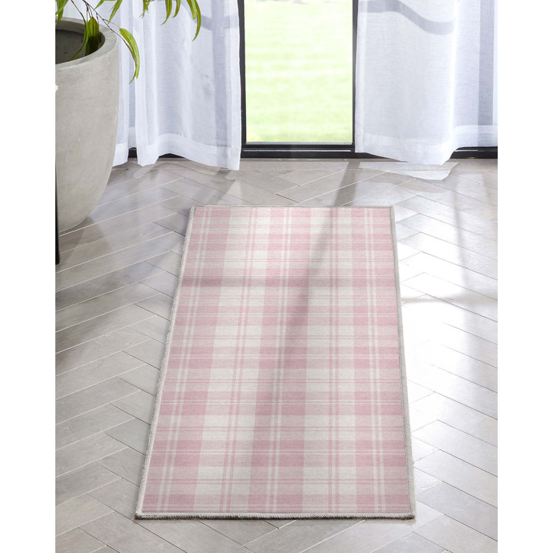 Tapis rose à motif géométrique Kehr, Tapis de couloir 2 pi x 5 pi