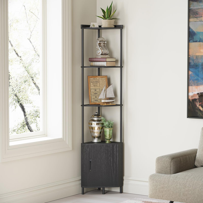Kausha Corner Storage Bookcase, Black