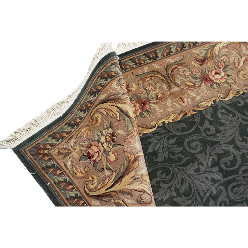 Tapis beige / vert foncé de haute qualité noué à la main
