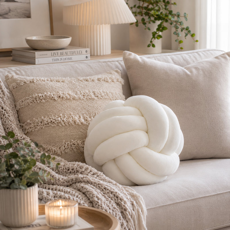 Coussin décoratif en polyester Knot Ball - Coussin décoratif en peluche pour décoration intérieure moderne, espaces de vie contemporains et style de chambre à coucher