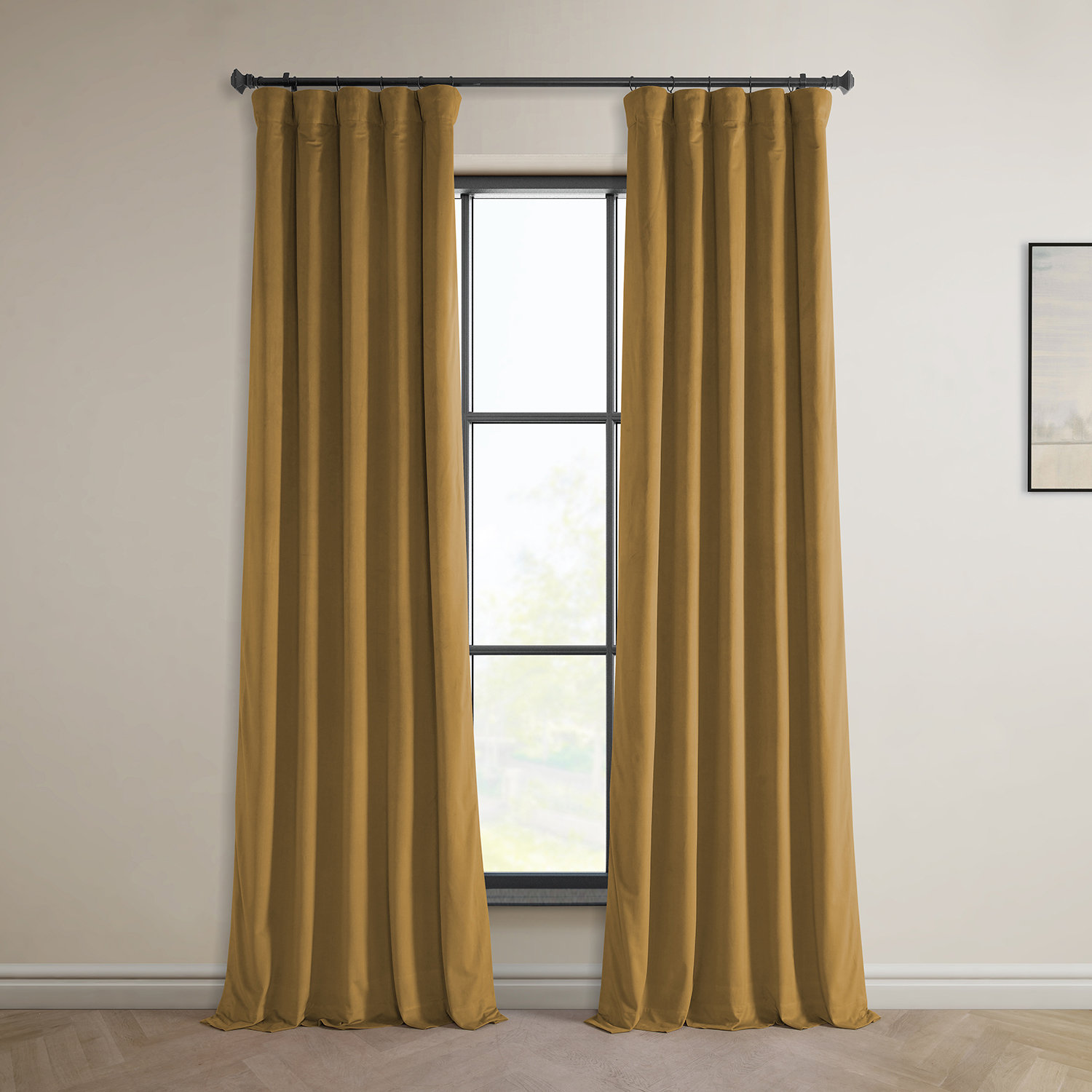 Loria Plush Velvet 100% Blackout Curtains For Bedroom, Living Room - Single Panel, 50" W x 96" L, Apple Cider Gold