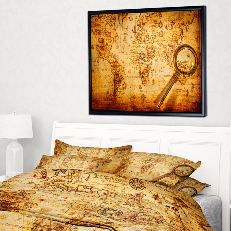 " Magnifying Glass On World Map ", 30" H x 40" W x 1.5" D, Floater Framed Canvas