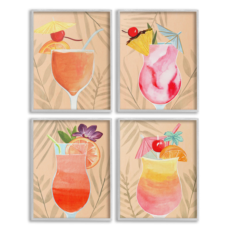 Tropical Fruit Cocktails 4 Piece Giclee Art Set by Annie Warren, 11" H x 14" W