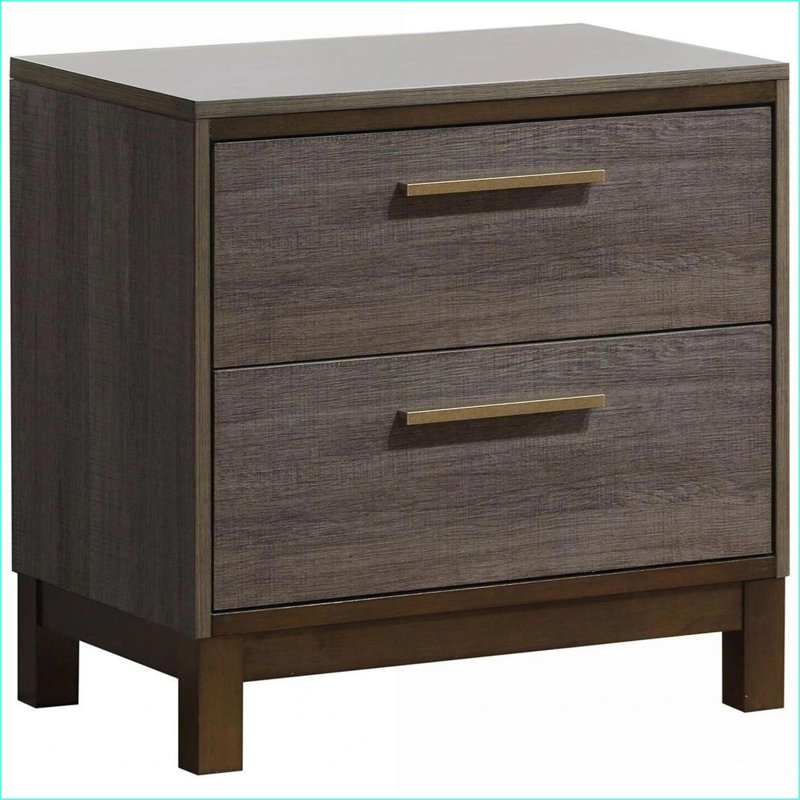 Table de chevet contemporaine à 2 tiroirs gris antique deux tons avec poignées en laiton